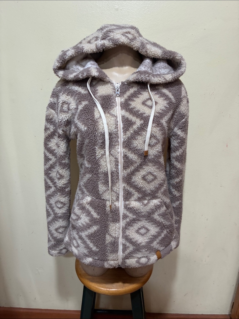 Shyanne Taupe & Cream Hooded Sherpa Jacket